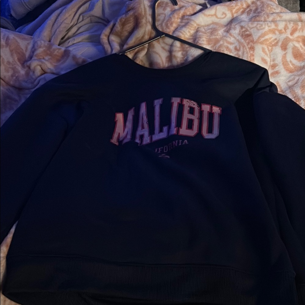 SHEIN Black Boxy Hoodie with Pink Gradient Malibu Text